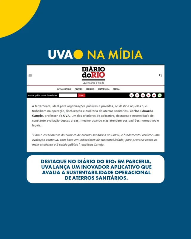 O app ISOAS, criado por pesquisadores da UVA e UERJ para avaliar a sustentabilidade de aterros sanitários, foi destaque no Diário Rio. A ferramenta gratuita, já disponível na Google Play, utiliza indicadores técnicos, econômicos e sociais para auxiliar na gestão eficiente de resíduos sólidos urbanos. 
 
Clique no link da bio e saiba mais! 

#UVA #UVAnaMídia #Aplicativo #Pesquisa #Sustentabilidade