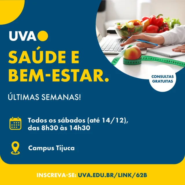 Uma boa alimentação impacta diretamente os desempenhos físico e mental, promovendo maior concentração, energia e desenvolvimento cognitivo. 🌟 Por isso, é essencial começar cedo com a educação alimentar, criando hábitos saudáveis que durarão para toda a vida. 

Venha participar do nosso atendimento de nutrição, que acontece aos sábados. Você terá acesso a orientações nutricionais gratuitas, aprenderá sobre alimentação saudável e como melhorar sua qualidade de vida.

Clique no link da bio e garanta sua vaga! 💪✨

#UVA #Evento #Nutrição #Alimentação #Atendimento